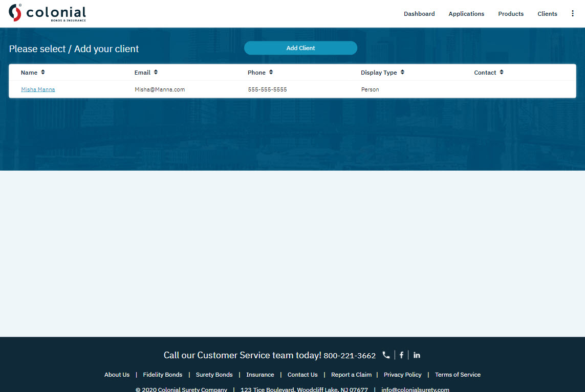 3. Select a client for the bond