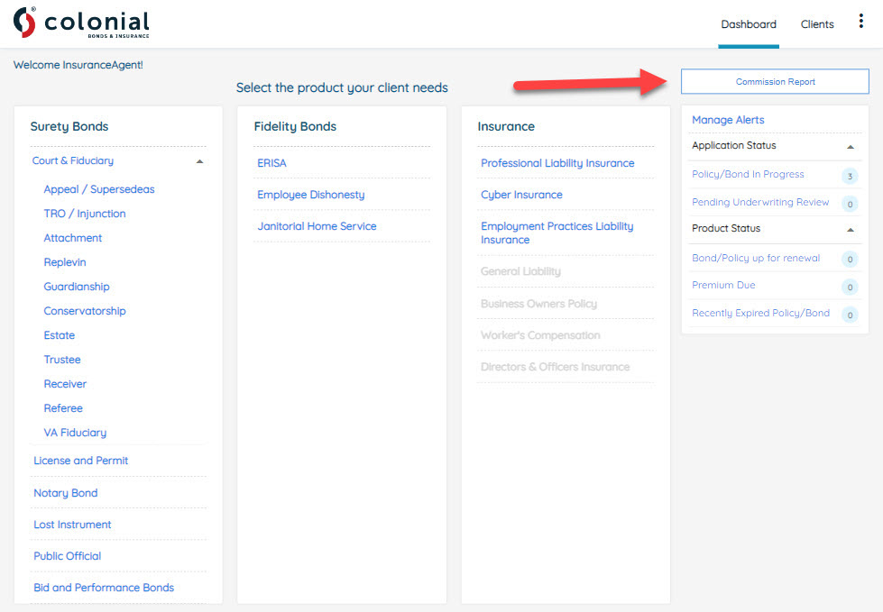 Click on commission report from your dashboard
