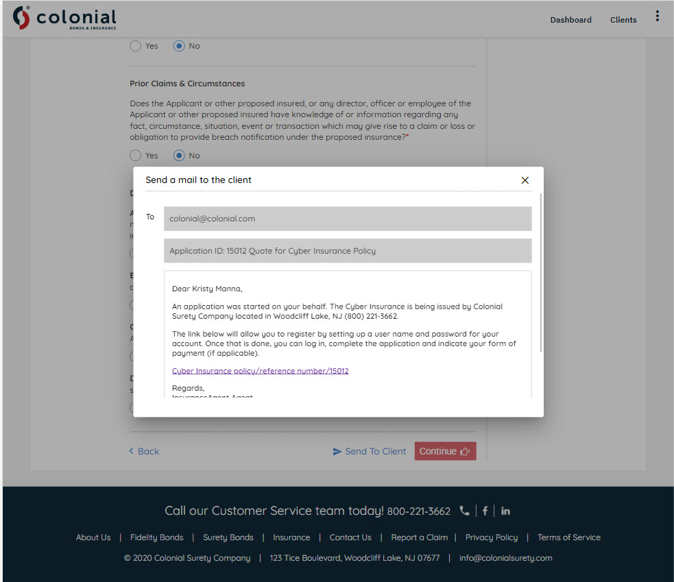 Simply click send to client on any page of the application